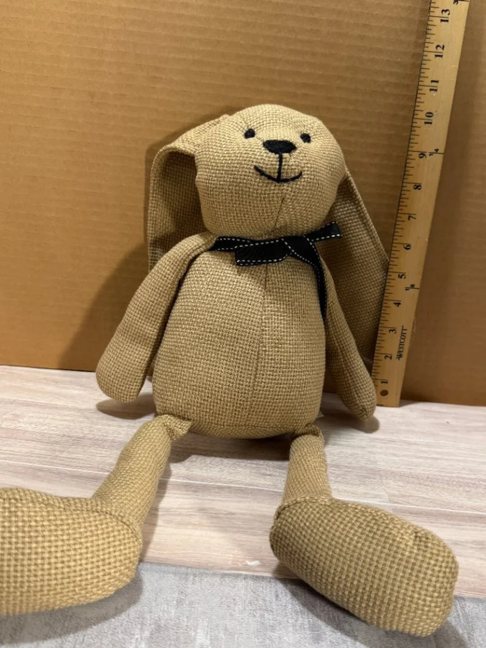 Primitive Farmhouse Bunny Rabbit Plush Doll Tan Woven Fabric Long Legs 18